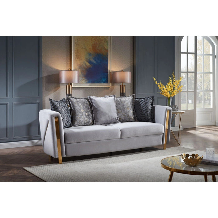 Chanelle Thick Velvet Sofa with Gold Finish