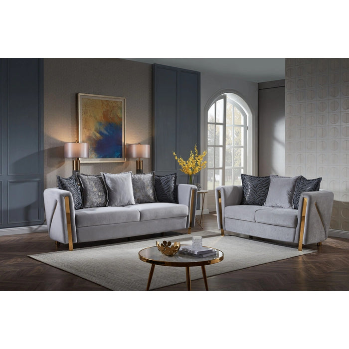 Chanelle Thick Velvet Sofa with Gold Finish