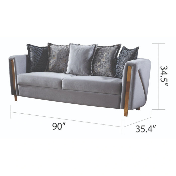 Chanelle Thick Velvet Sofa with Gold Finish