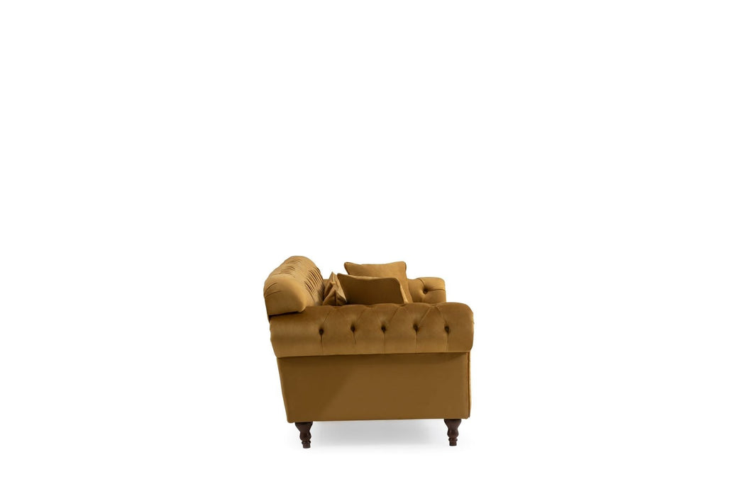 Eva Mustard Velvet Luxury Chester 81" Sofa