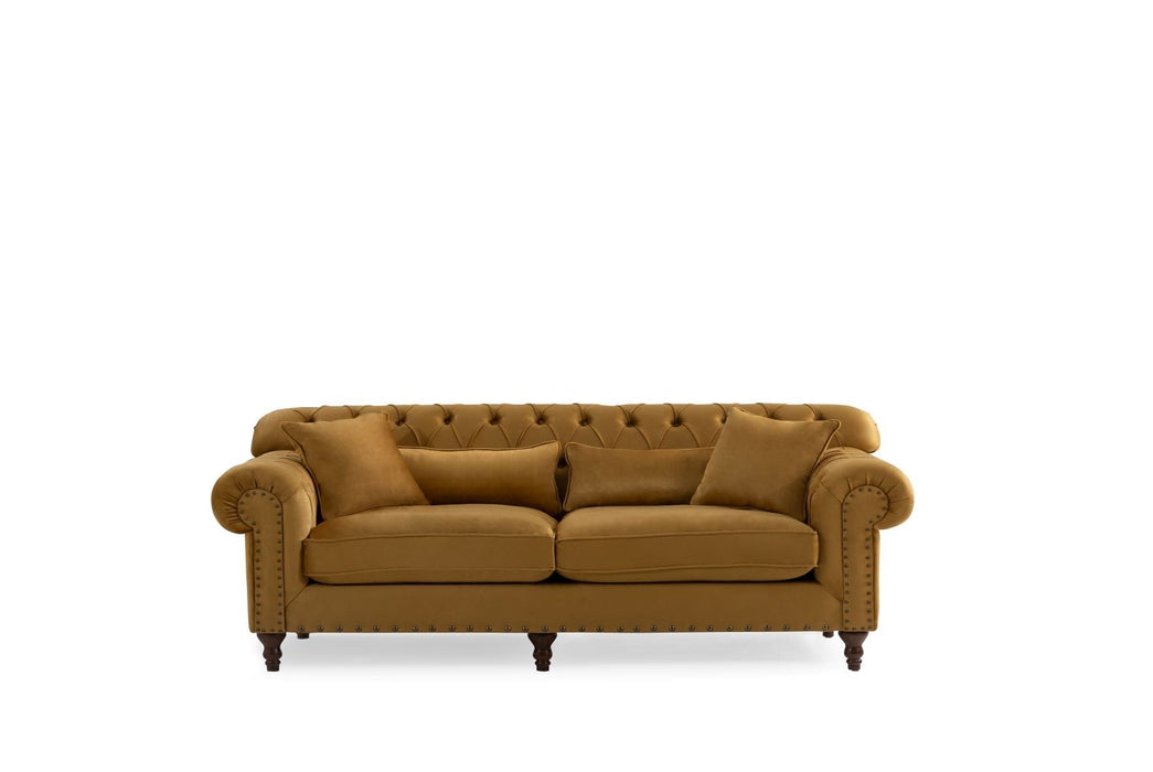 Eva Mustard Velvet Luxury Chester 81" Sofa
