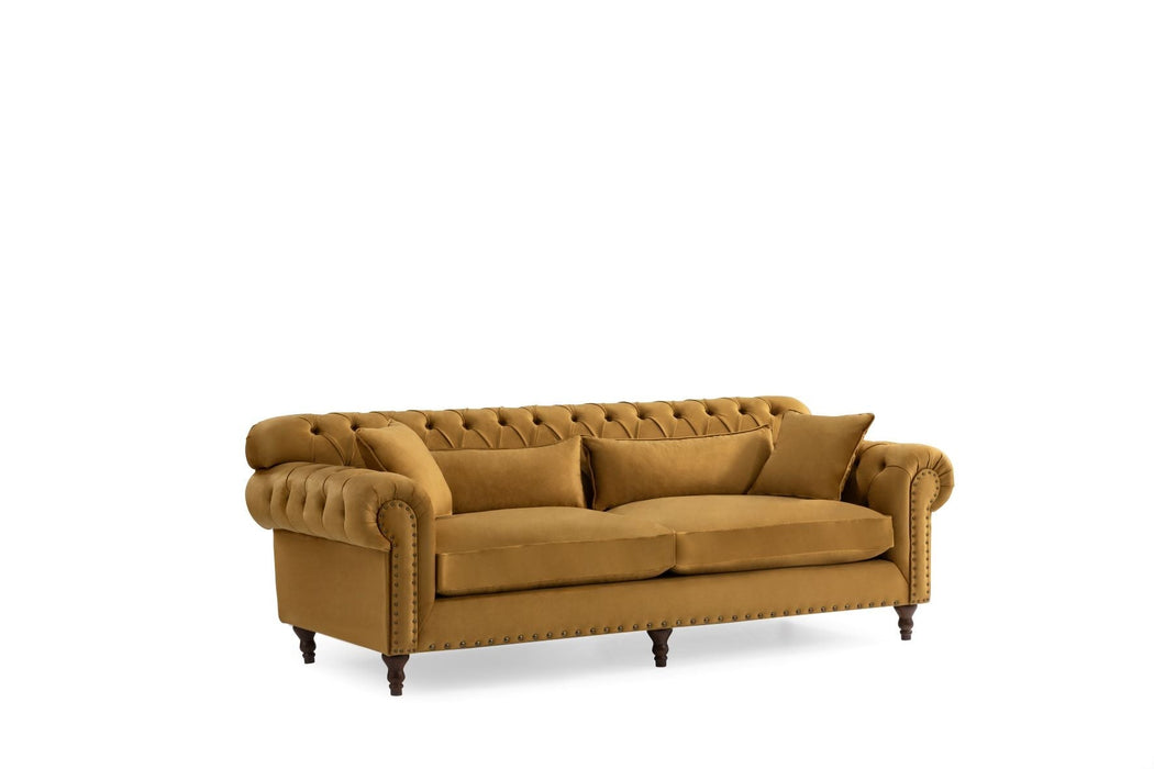 Eva Mustard Velvet Luxury Chester 81" Sofa