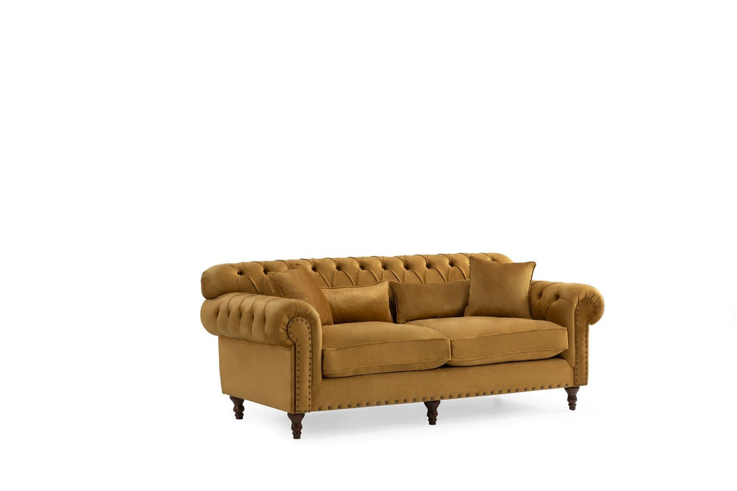 Eva Mustard Velvet Luxury Chester 81" Sofa