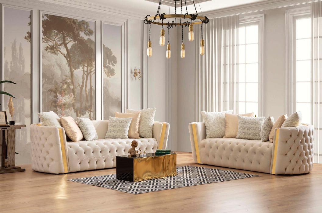 Fanci Ivory Velvet Living Room Set