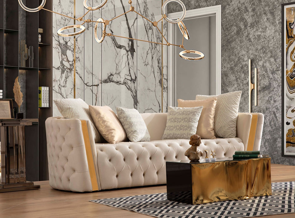 Fanci Ivory Velvet Living Room Set