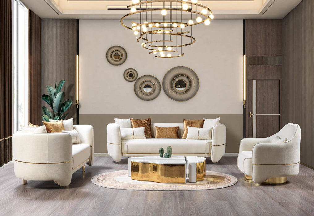 Helena Ivory Velvet Living Room Set