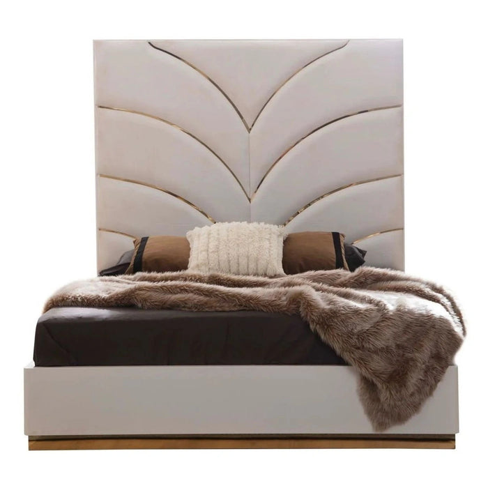 Laura Velvet Upholstered Bed in White