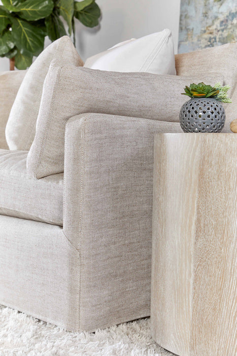 Lena 95" Slope Arm Slipcover Sofa in Bisque, Espresso