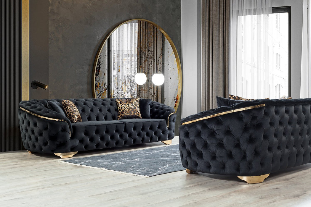 Lupino Black Velvet Living Room Set