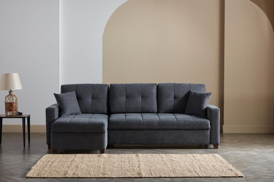 Mocca Dupont Anthracite Storage Sleeper Sofa Chaise