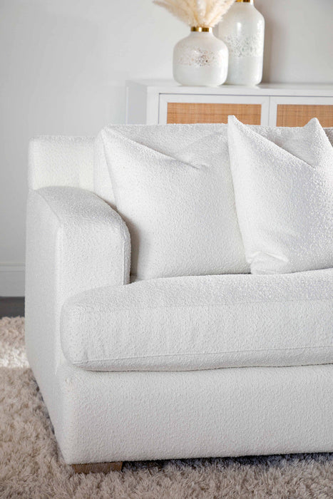 Dean 92" California Casual Sofa in Livesmart Boucle-Snow, Natural Gray Oak