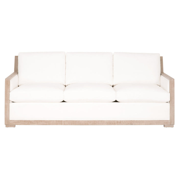 Manhattan 85" Wood Trim Sofa in Livesmart Peyton-Pearl, Natural Gray Oak