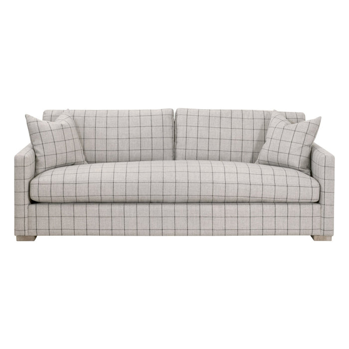 Clara 86" Slim Arm Sofa in Performance Windowpane Cement, Natural Gray Oak