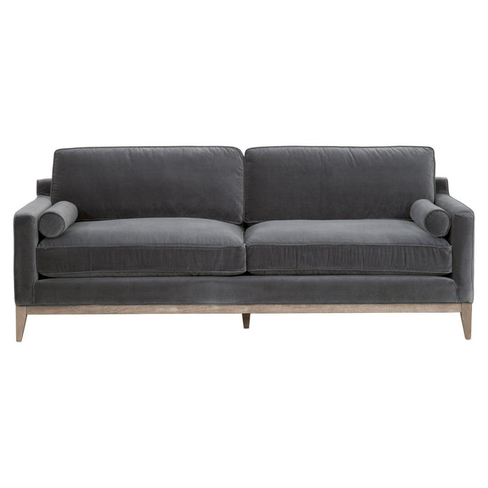 Parker 86" Post Modern Sofa in Dark Dove Velvet, Natural Gray Oak