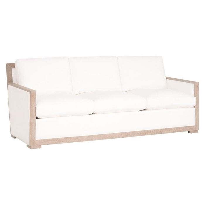 Manhattan 85" Wood Trim Sofa in Livesmart Peyton-Pearl, Natural Gray Oak