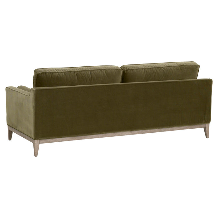 Parker 86" Post Modern Sofa in Olive Velvet, Natural Gray Oak