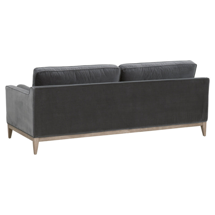 Parker 86" Post Modern Sofa in Dark Dove Velvet, Natural Gray Oak