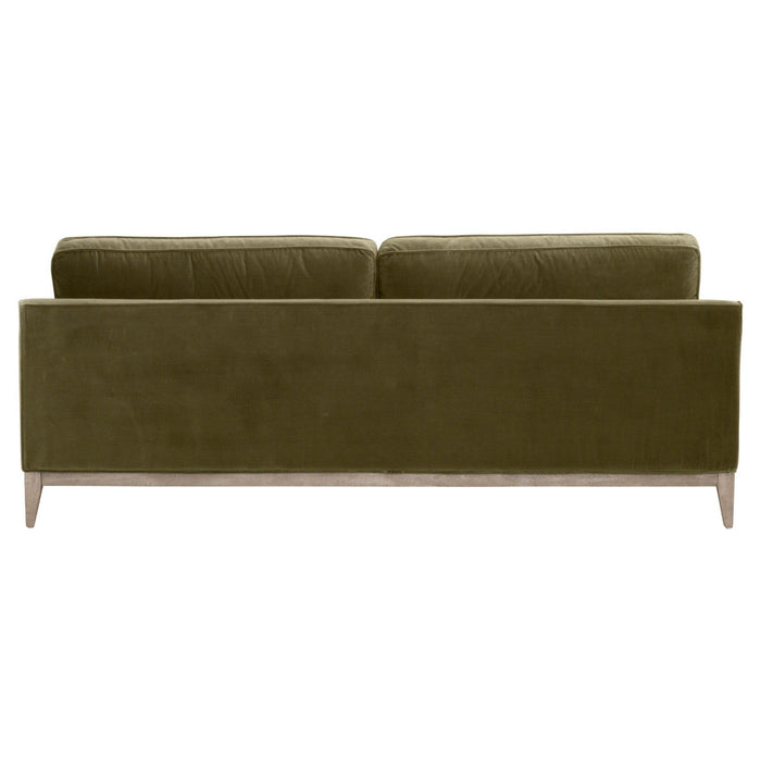 Parker 86" Post Modern Sofa in Olive Velvet, Natural Gray Oak