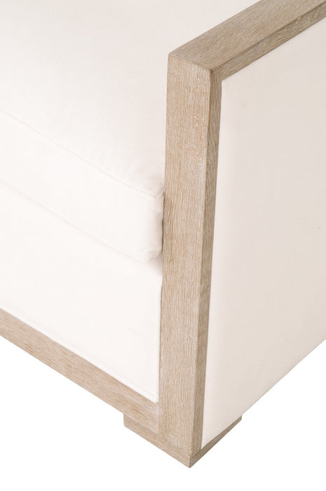 Manhattan 85" Wood Trim Sofa in Livesmart Peyton-Pearl, Natural Gray Oak