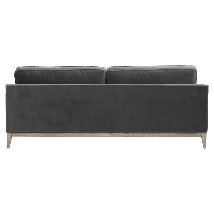 Parker 86" Post Modern Sofa in Dark Dove Velvet, Natural Gray Oak