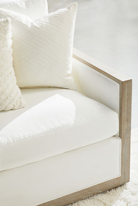 Manhattan 85" Wood Trim Sofa in Livesmart Peyton-Pearl, Natural Gray Oak