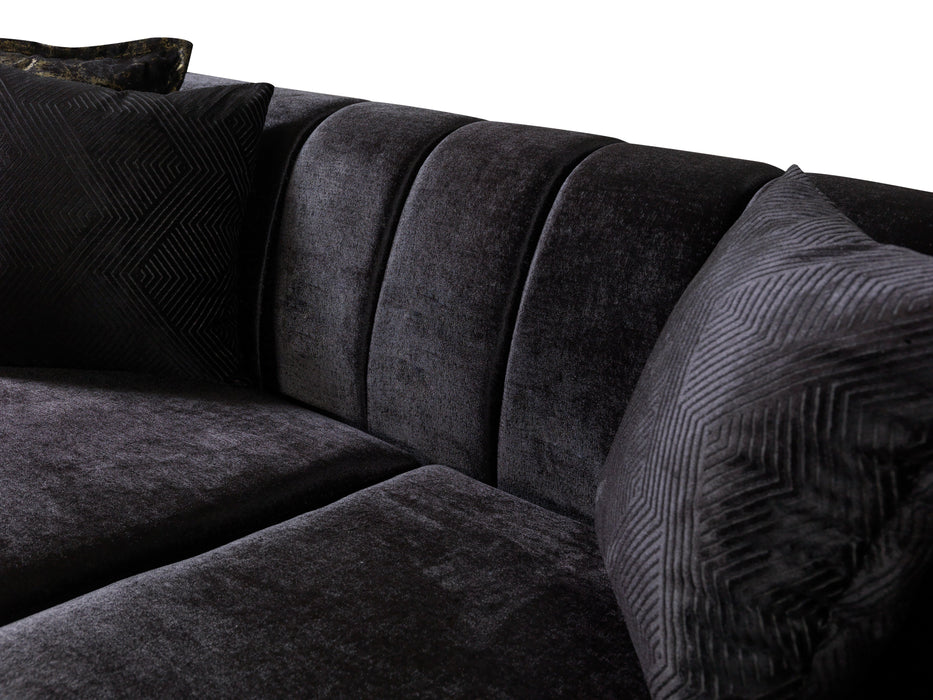Santana Black Velvet Sofa & Loveseat & Accent Chair (2)