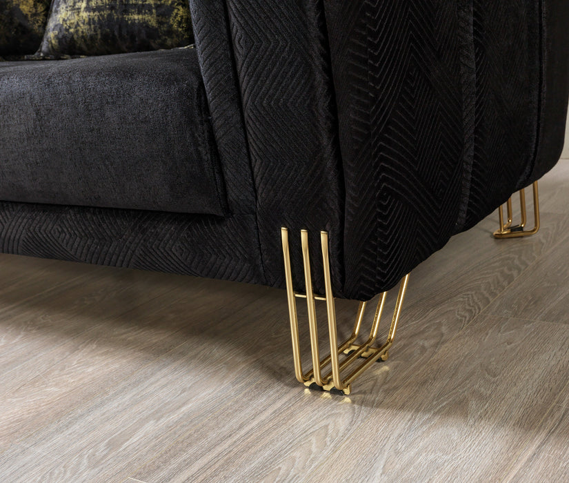 Santana Black Velvet Sofa & Loveseat & Accent Chair (2)