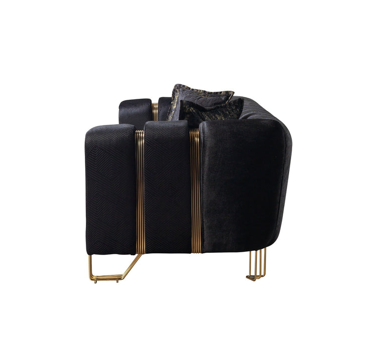 Santana Black Velvet Sofa & Loveseat & Accent Chair (2)