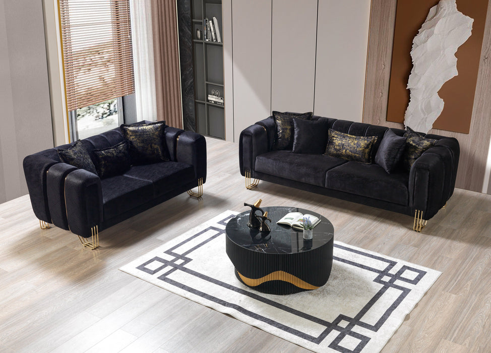 Santana Black Velvet Sofa & Loveseat & Accent Chair (2)
