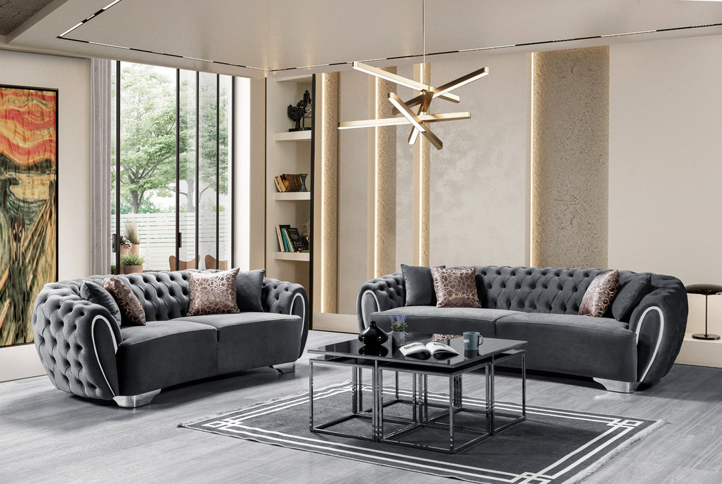 Victoria Gray Velvet Sofa & Loveseat