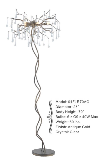 04FLR70AG 25" X 70" ULURU ANTIQUE GOLD FLOOR LAMP - 210000006576