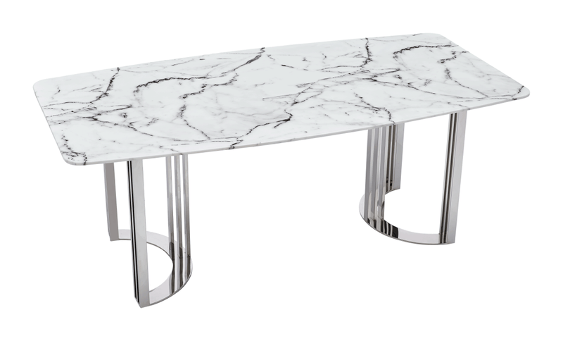 131 Silver Marble Dining Table With 1218 Swivel Chairs Set - p14495