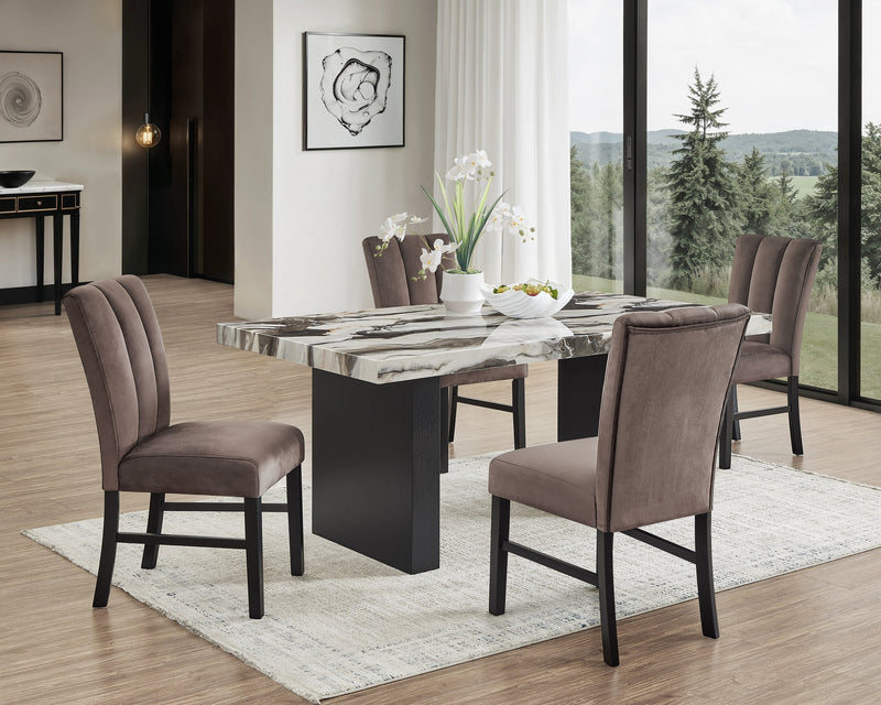 Vega Black/Brown Faux Marble Dining Set from Crown Mark - DMV Furniture