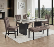 Vega Black/Brown Faux Marble Dining Set from Crown Mark - DMV Furniture