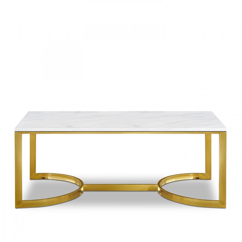 London Marble Veneer Top And Gold Steel Base Coffee Table