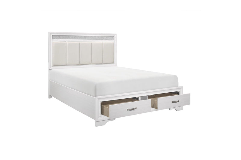 Luster Queen Platform Bed With Footboard Storage In White 1505W-1* | Homelegance