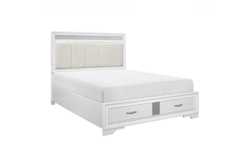 Luster Queen Platform Bed With Footboard Storage In White 1505W-1* | Homelegance