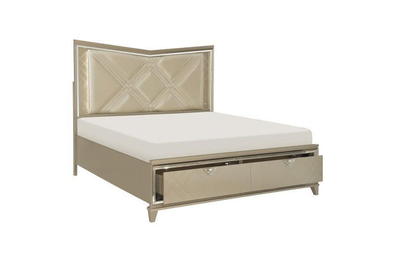Bijou Queen Platform Bed With Led Lighting And Footboard Storage In Champagne 1522-1Wf* | Homelegance