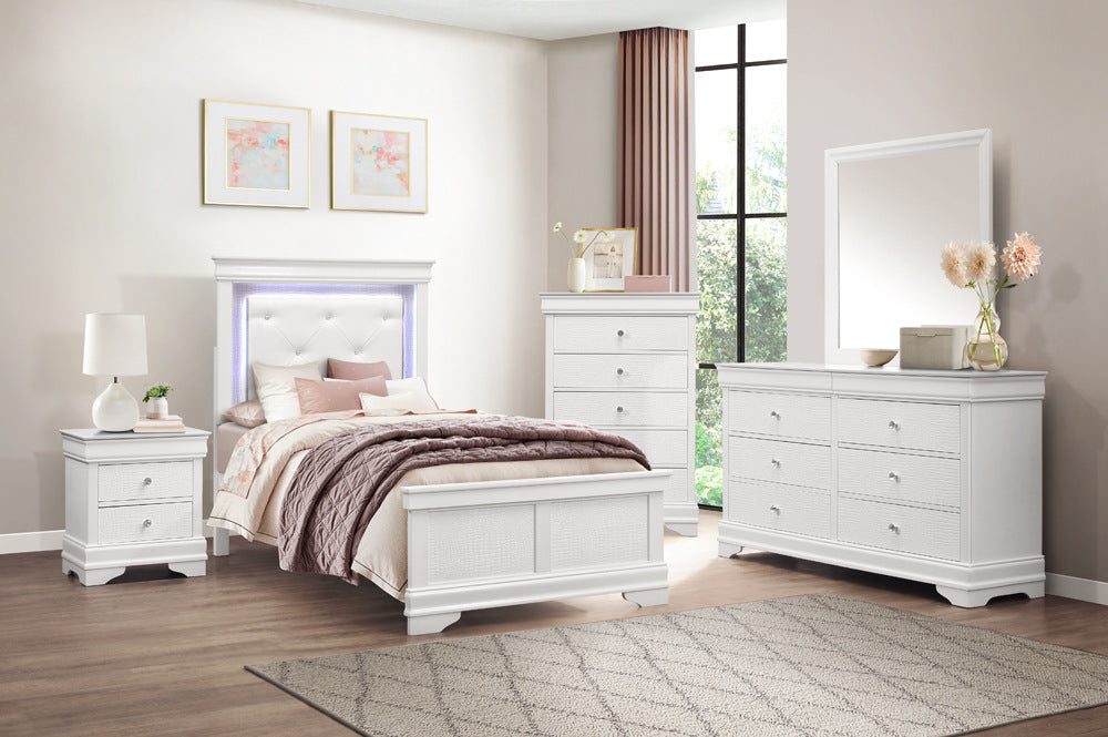 Lana White Twin Bedroom set 4 Pieces (TB/D/M/N)