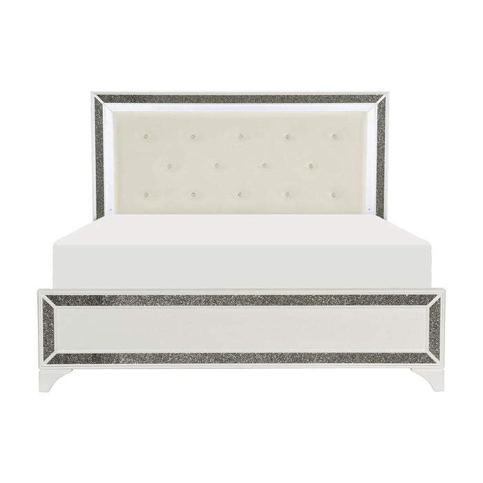 Salon Queen Bed In Pearl White Metallic 1572W-Q | Homelegance