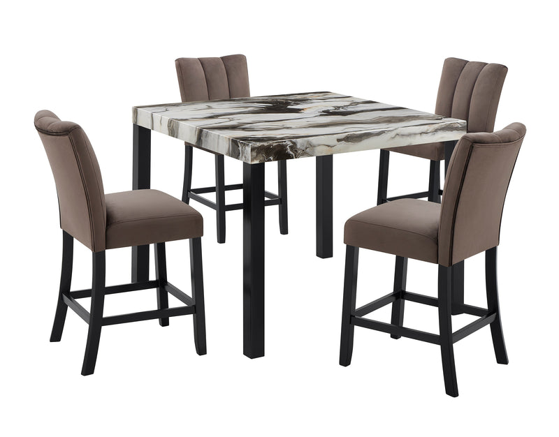Vega Black/Brown Faux Marble Counter Height Set from Crown Mark - DMV Furniture