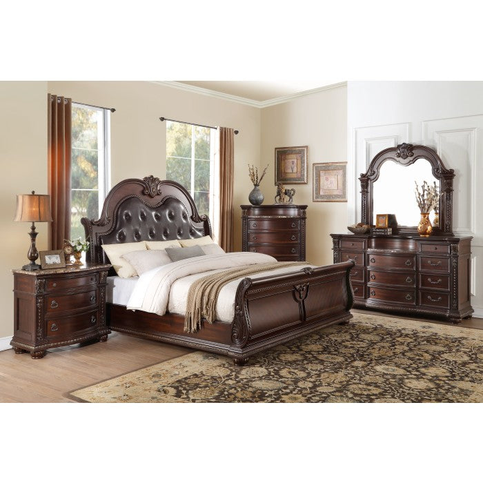 Cavalier Dark Cherry 4 Piece Queen Sleigh Bedroom Set 1757-1-4 | Homelegance