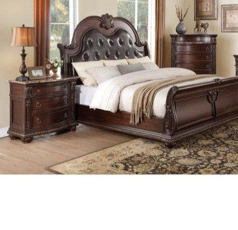 Cavalier Dark Cherry 3 Piece Queen Sleigh Bedroom Set 1757-1-3 | Homelegance