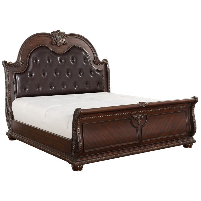 Cavalier Dark Cherry 5 Piece Queen Sleigh Bedroom Set 1757-1-9 | Homelegance