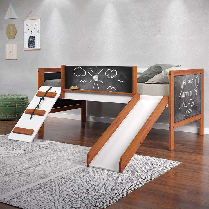 Aurea - Twin Loft Bed - Cherry Oak & White Finish