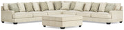 Rawcliffe Parchment 5-Piece Sectional and Oversized Ottoman from Ashley - DMV Furniture