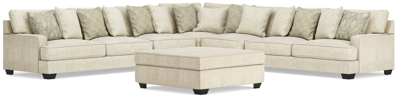 Rawcliffe Parchment 5-Piece Sectional and Oversized Ottoman from Ashley - DMV Furniture