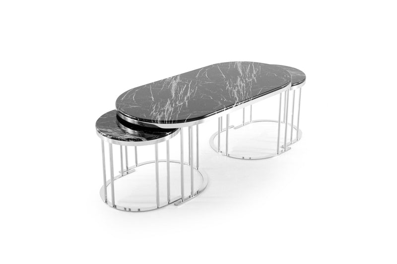 2 In 1 Coffee Table Silver Legs - Black Top - 125-SC311-CT-R