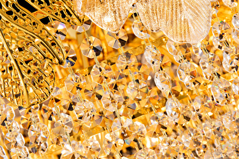 2019W24G 24"X23" MURANO AND PORCELAIN HANDMADE ROUND LEAF COMBO CHANDELIER - 210000007854
