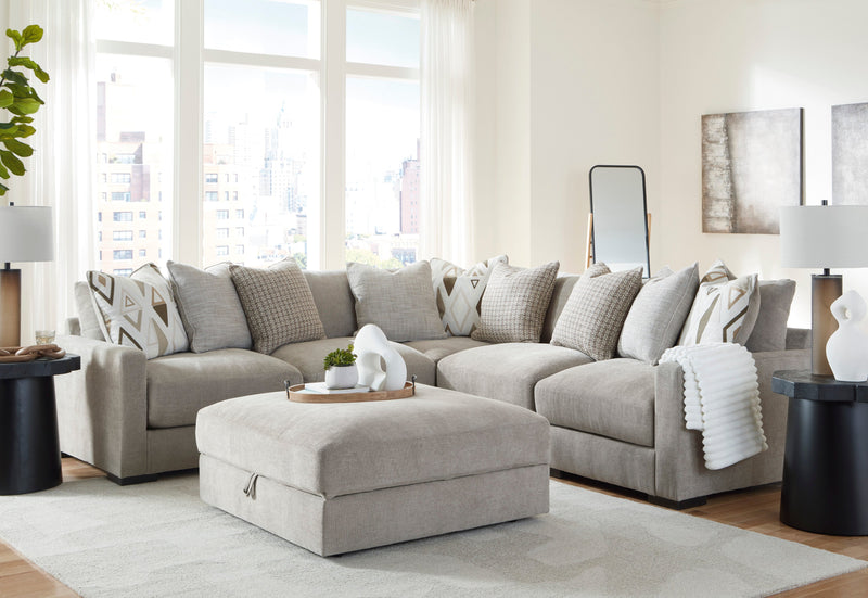 Aslan Court 5-Piece Sectional with Ottoman in Pebble from Ashley - DMV Furniture